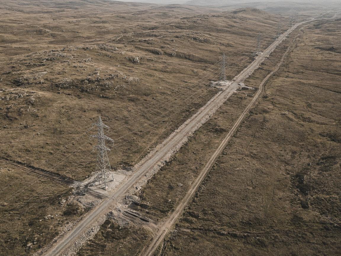 Aerial view of an energy corridor across open ground