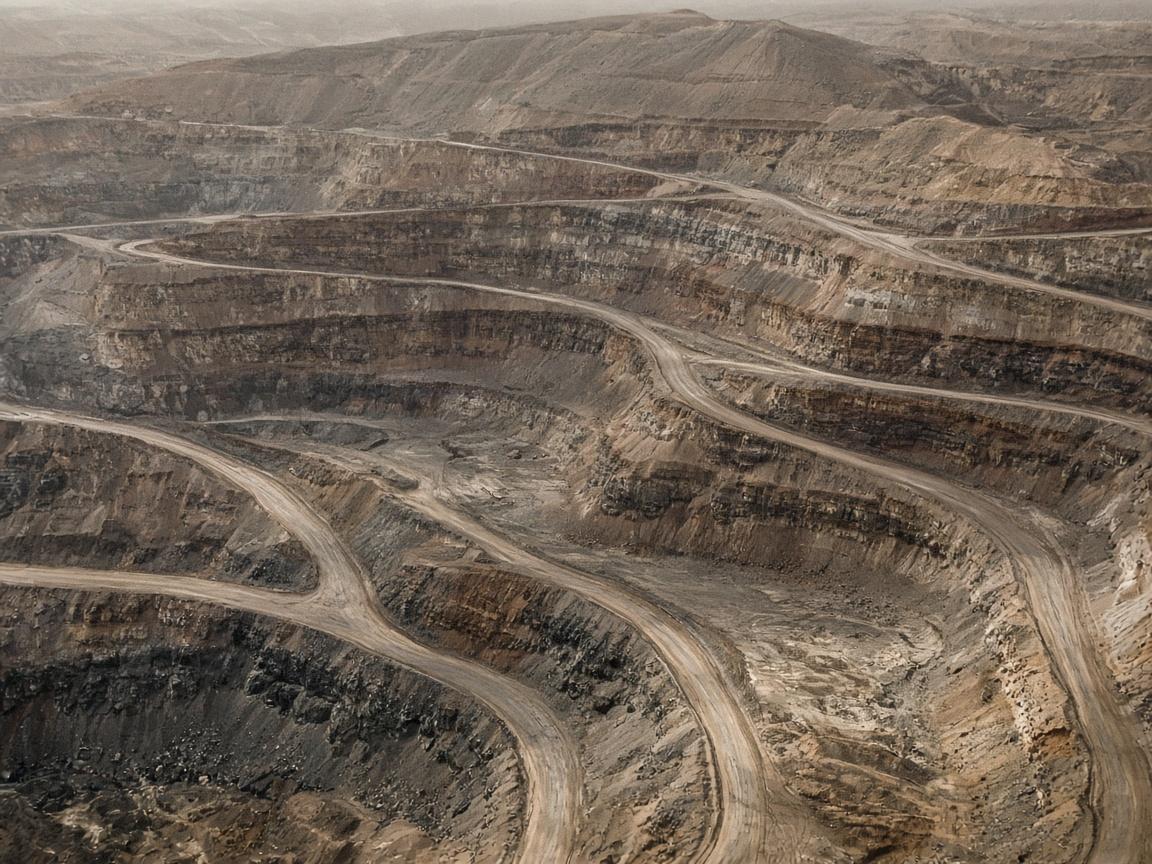 Aerial view of terraces and roads at an open mine